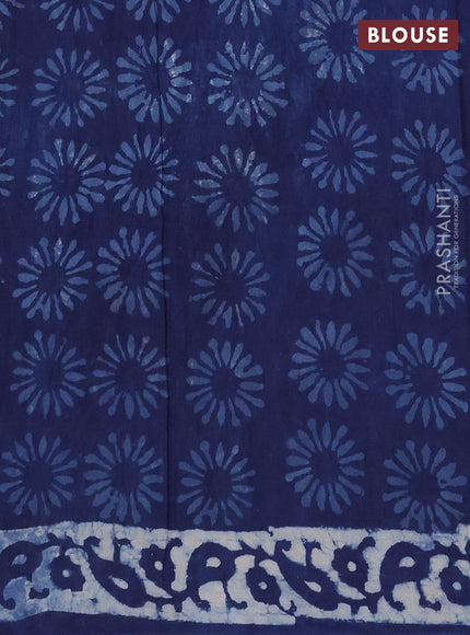 Jaipur cotton saree indigo blue with allover zigzag prints and printed border