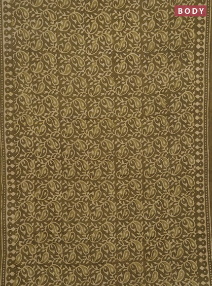 Jaipur cotton saree elaichi green with allover prints and printed border
