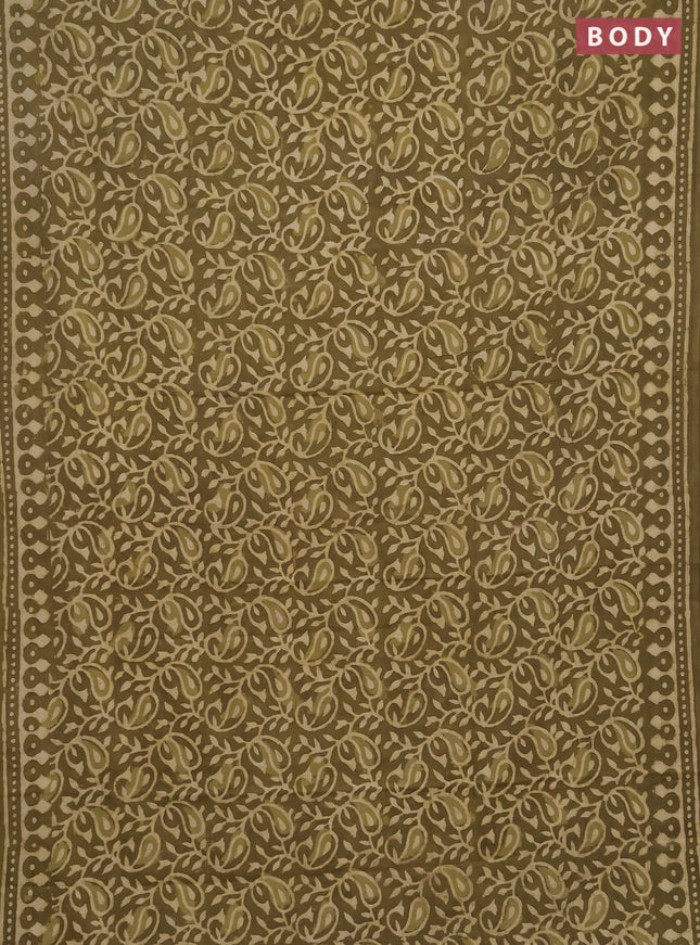 Jaipur cotton saree elaichi green with allover prints and printed border