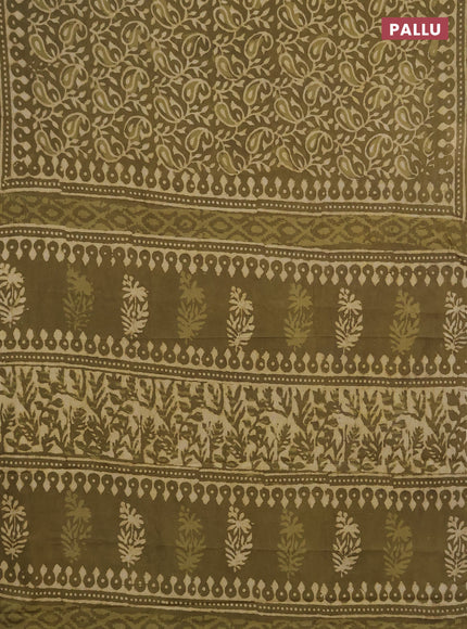 Jaipur cotton saree elaichi green with allover prints and printed border