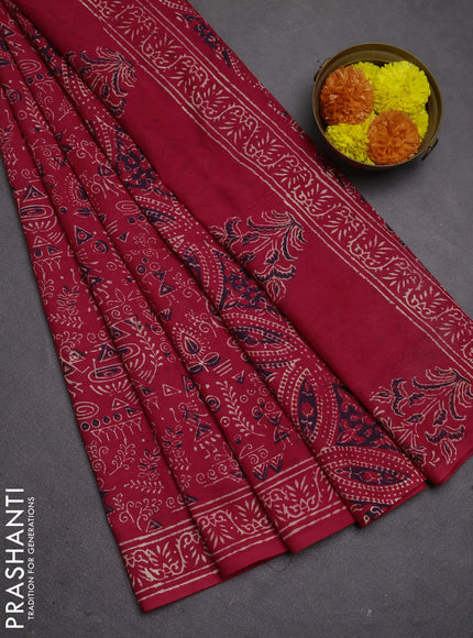 Jaipur cotton saree red with allover warli prints and printed border