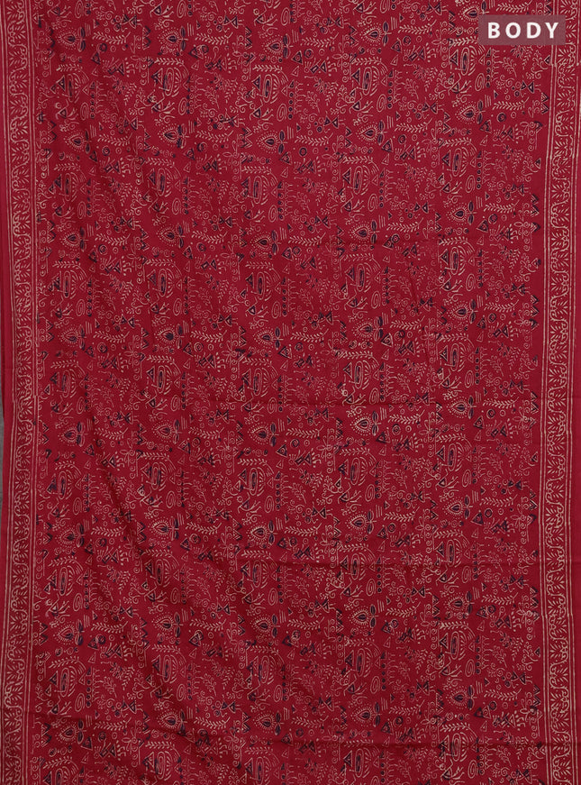 Jaipur cotton saree red with allover warli prints and printed border