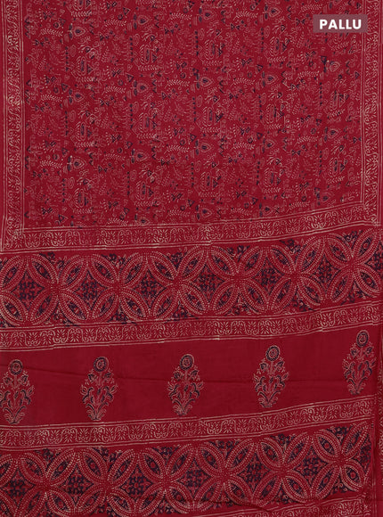 Jaipur cotton saree red with allover warli prints and printed border