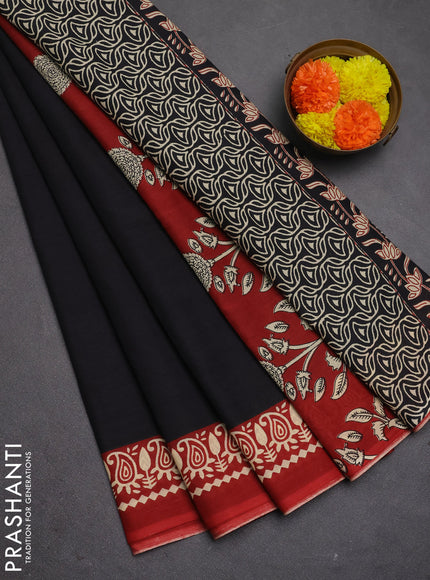 Jaipur cotton saree black and maroon with plain body and printed border