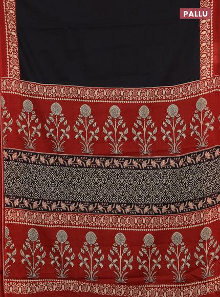 Jaipur cotton saree black and maroon with plain body and printed border