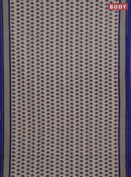 Jaipur cotton saree beige and blue with allover prints and printed border