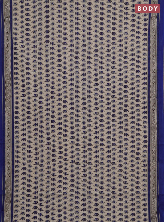 Jaipur cotton saree beige and blue with allover prints and printed border
