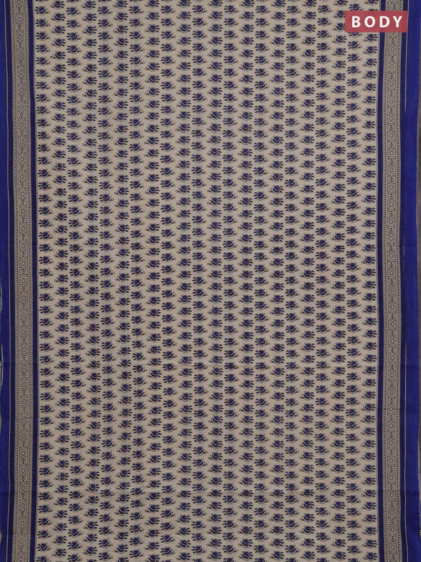 Jaipur cotton saree beige and blue with allover prints and printed border