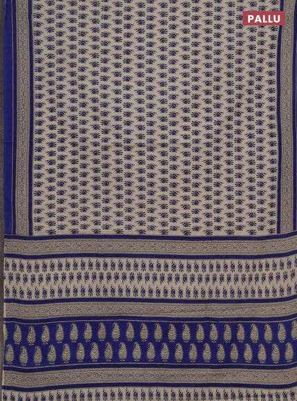 Jaipur cotton saree beige and blue with allover prints and printed border