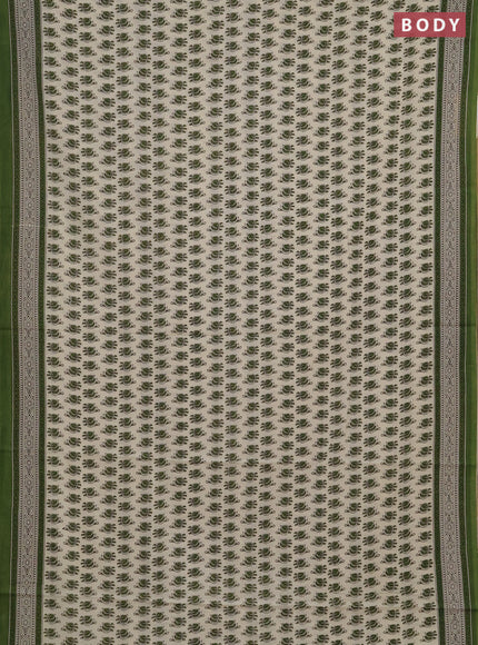 Jaipur cotton saree beige and sap green with allover butta prints and printed border