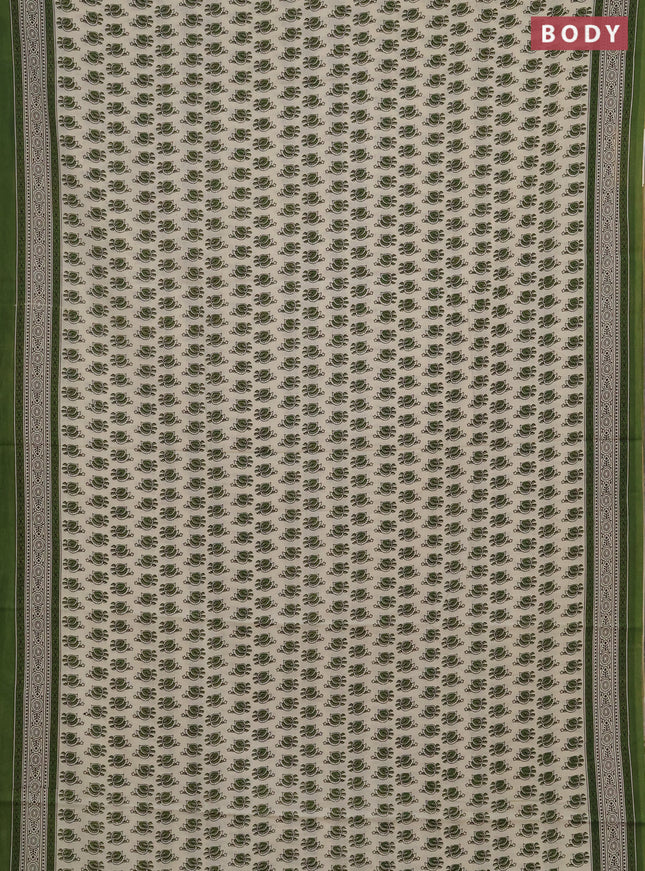 Jaipur cotton saree beige and sap green with allover butta prints and printed border