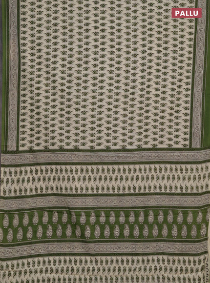 Jaipur cotton saree beige and sap green with allover butta prints and printed border