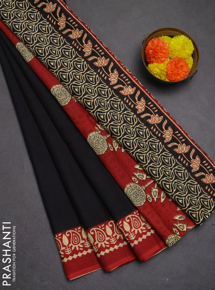 Jaipur cotton saree black and maroon with plain body and printed border
