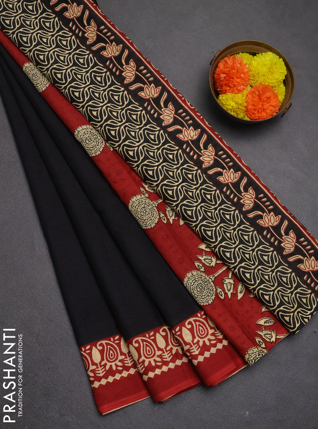 Jaipur cotton saree black and maroon with plain body and printed border