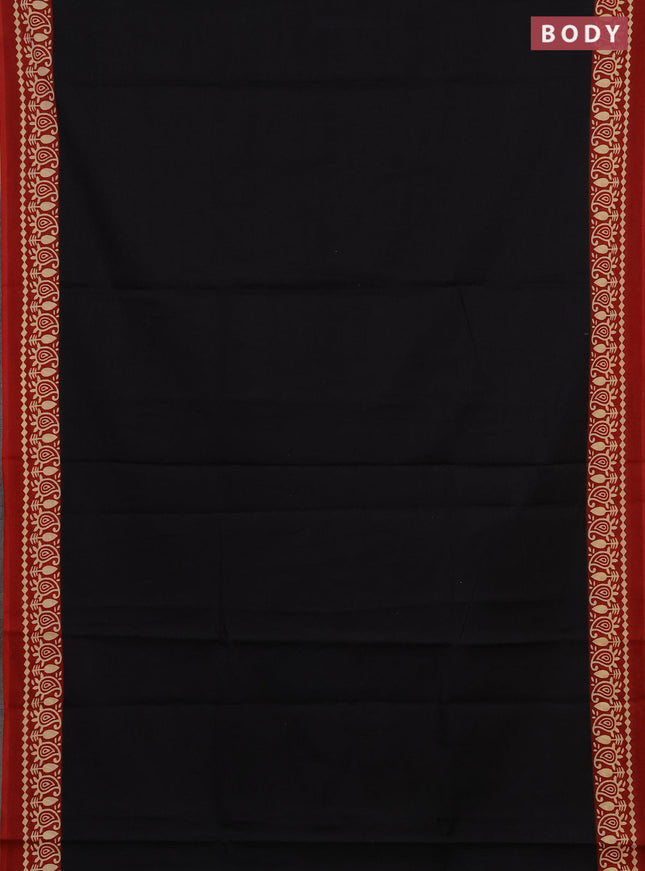 Jaipur cotton saree black and maroon with plain body and printed border