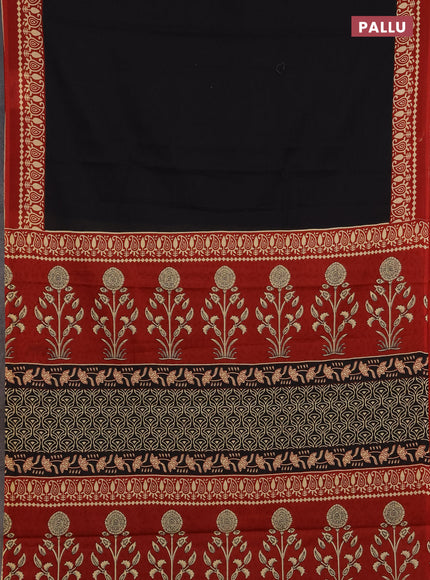 Jaipur cotton saree black and maroon with plain body and printed border