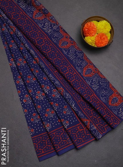 Jaipur cotton saree indigo blue with allover butta prints and printed border