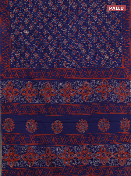 Jaipur cotton saree indigo blue with allover butta prints and printed border