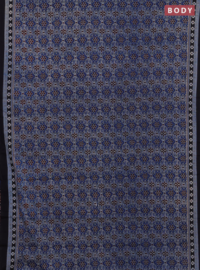 Jaipur cotton saree indigo blue and navy blue with allover ajrakh prints and printed border