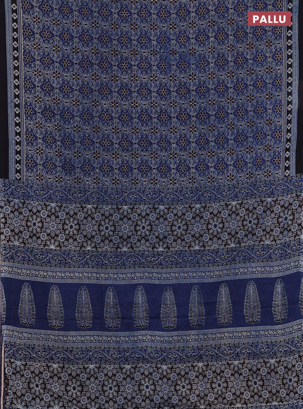 Jaipur cotton saree indigo blue and navy blue with allover ajrakh prints and printed border