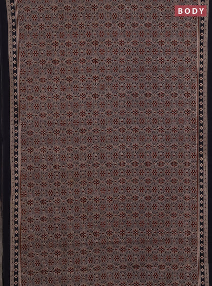 Jaipur cotton saree grey and navy blue with allover ajrakh prints and printed border