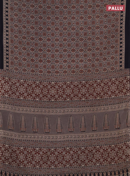 Jaipur cotton saree grey and navy blue with allover ajrakh prints and printed border