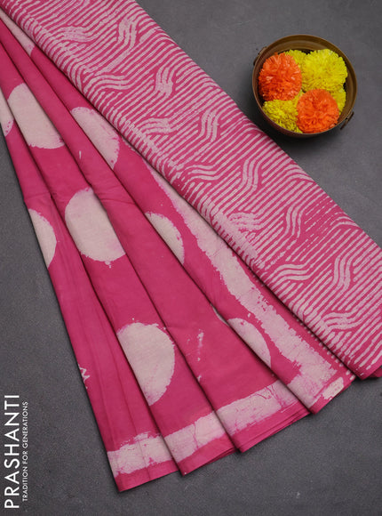 Jaipur cotton saree pink with allover batik butta prints and simple border