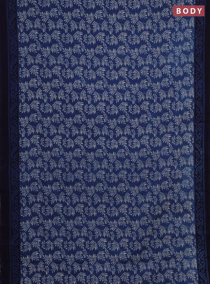 Jaipur cotton saree indigo blue and navy blue with allover prints and printed border