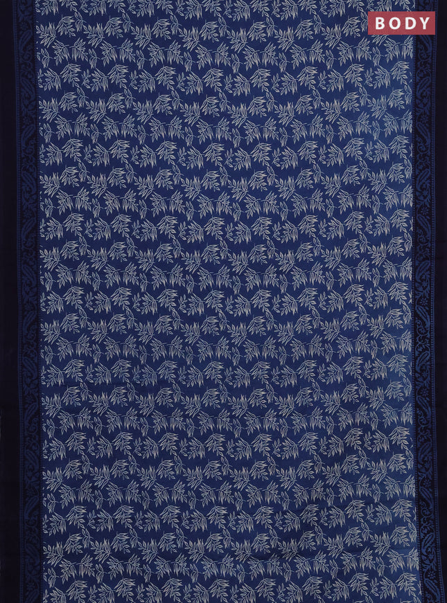 Jaipur cotton saree indigo blue and navy blue with allover prints and printed border