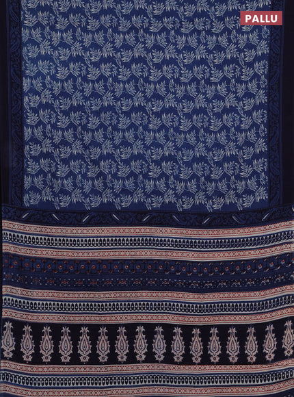 Jaipur cotton saree indigo blue and navy blue with allover prints and printed border