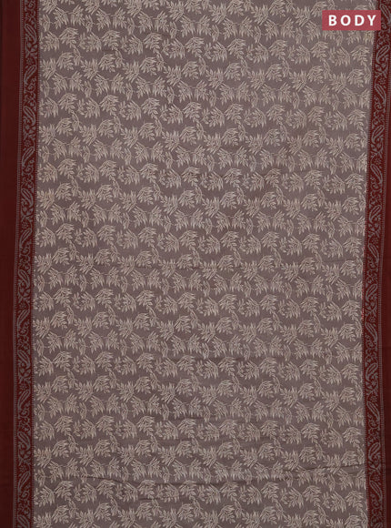 Jaipur cotton saree grey and maroon with allover prints and printed border