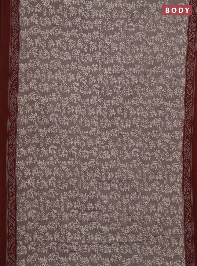 Jaipur cotton saree grey and maroon with allover prints and printed border