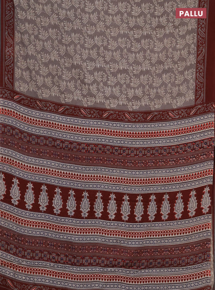 Jaipur cotton saree grey and maroon with allover prints and printed border
