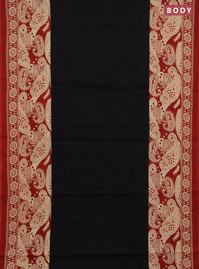 Jaipur cotton saree black and red with plain body and printed border