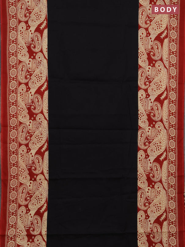 Jaipur cotton saree black and red with plain body and printed border