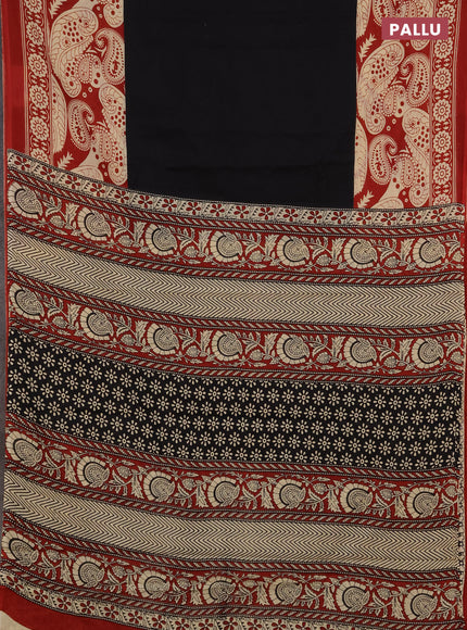Jaipur cotton saree black and red with plain body and printed border