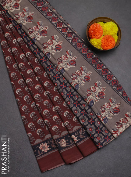 Jaipur cotton saree maroon with allover floral butta prints and printed border