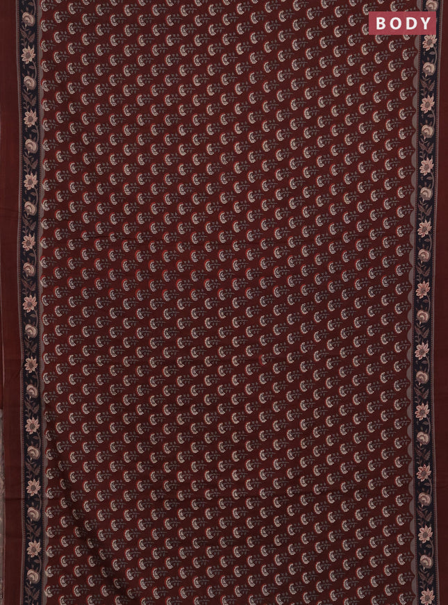 Jaipur cotton saree maroon with allover floral butta prints and printed border