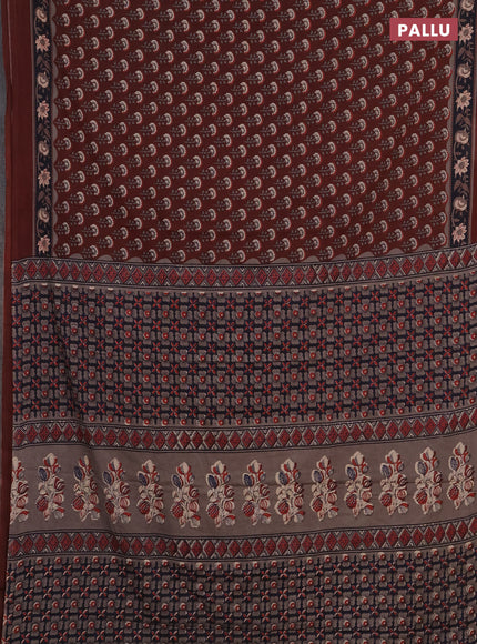 Jaipur cotton saree maroon with allover floral butta prints and printed border