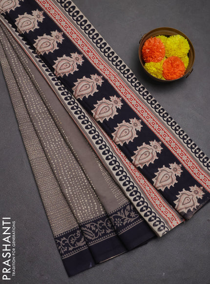 Jaipur cotton saree grey and dark navy blue with allover prints and printed border