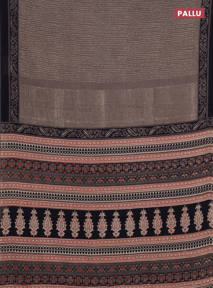 Jaipur cotton saree grey and dark navy blue with allover prints and printed border