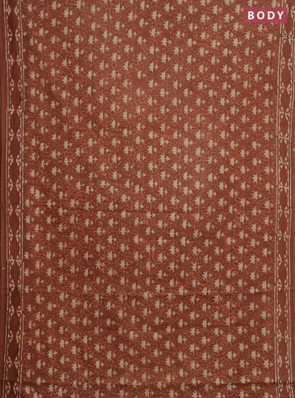 Jaipur cotton saree dark peach with allover dabu prints and printed border