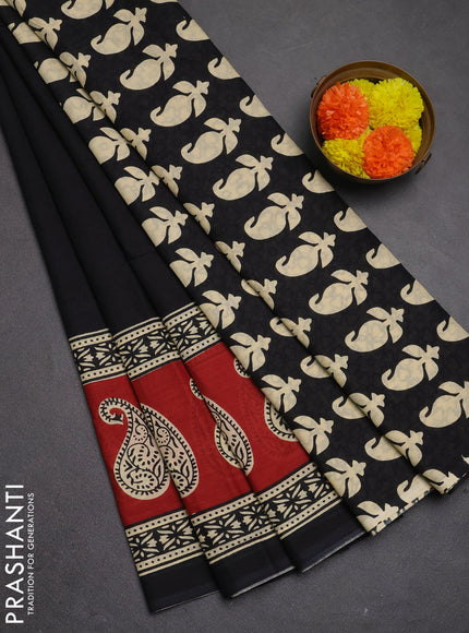 Jaipur cotton saree black with plain body and butta printed border