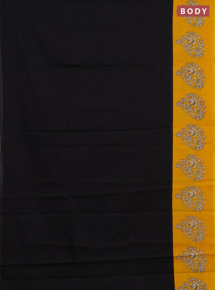 Jaipur cotton saree black and mustard yellow with plain body and butta printed border