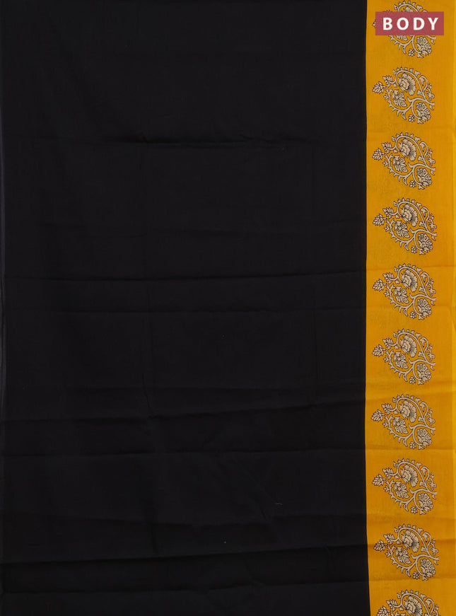 Jaipur cotton saree black and mustard yellow with plain body and butta printed border
