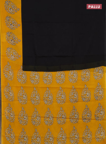 Jaipur cotton saree black and mustard yellow with plain body and butta printed border