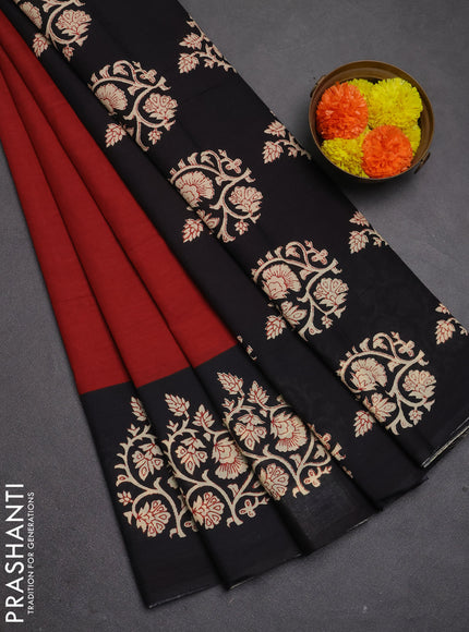 Jaipur cotton saree maroon and black with plain body and butta printed border