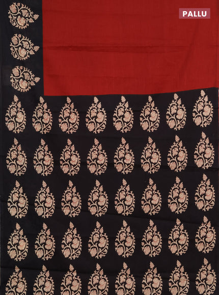 Jaipur cotton saree maroon and black with plain body and butta printed border