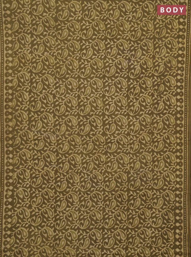 Jaipur cotton saree elaichi green with allover prints and printed border