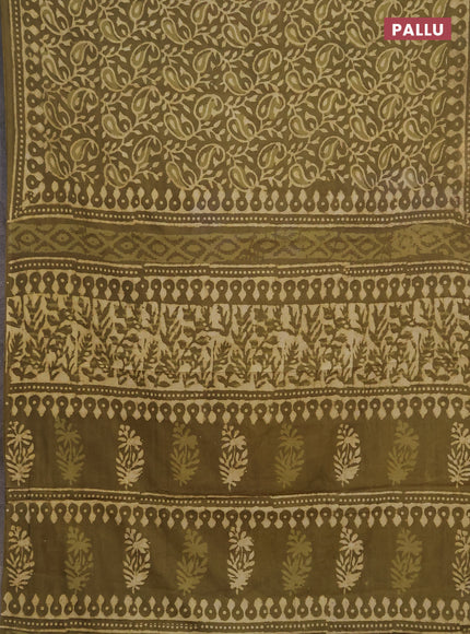 Jaipur cotton saree elaichi green with allover prints and printed border